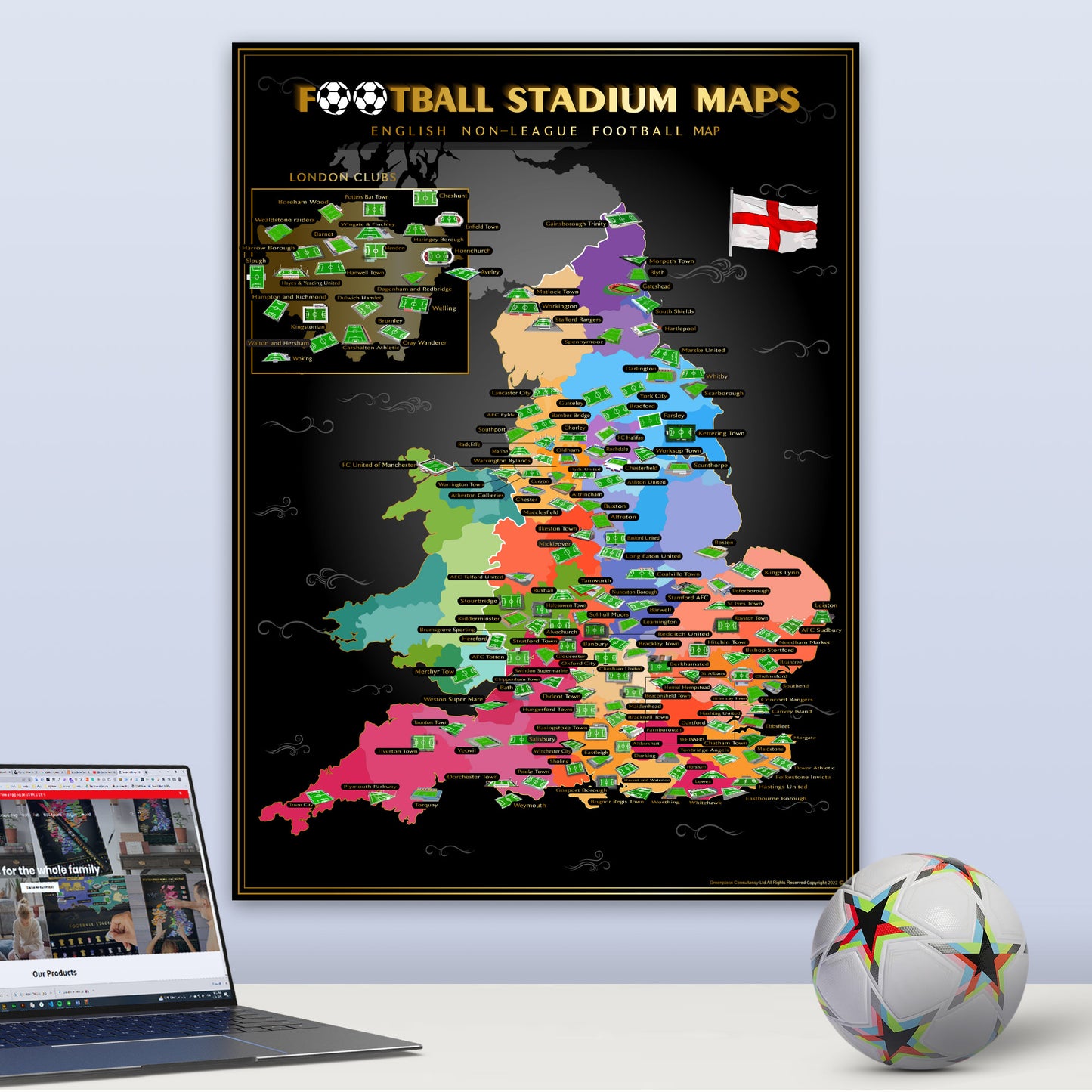 Karte der Fußballstadien außerhalb der englischen Liga