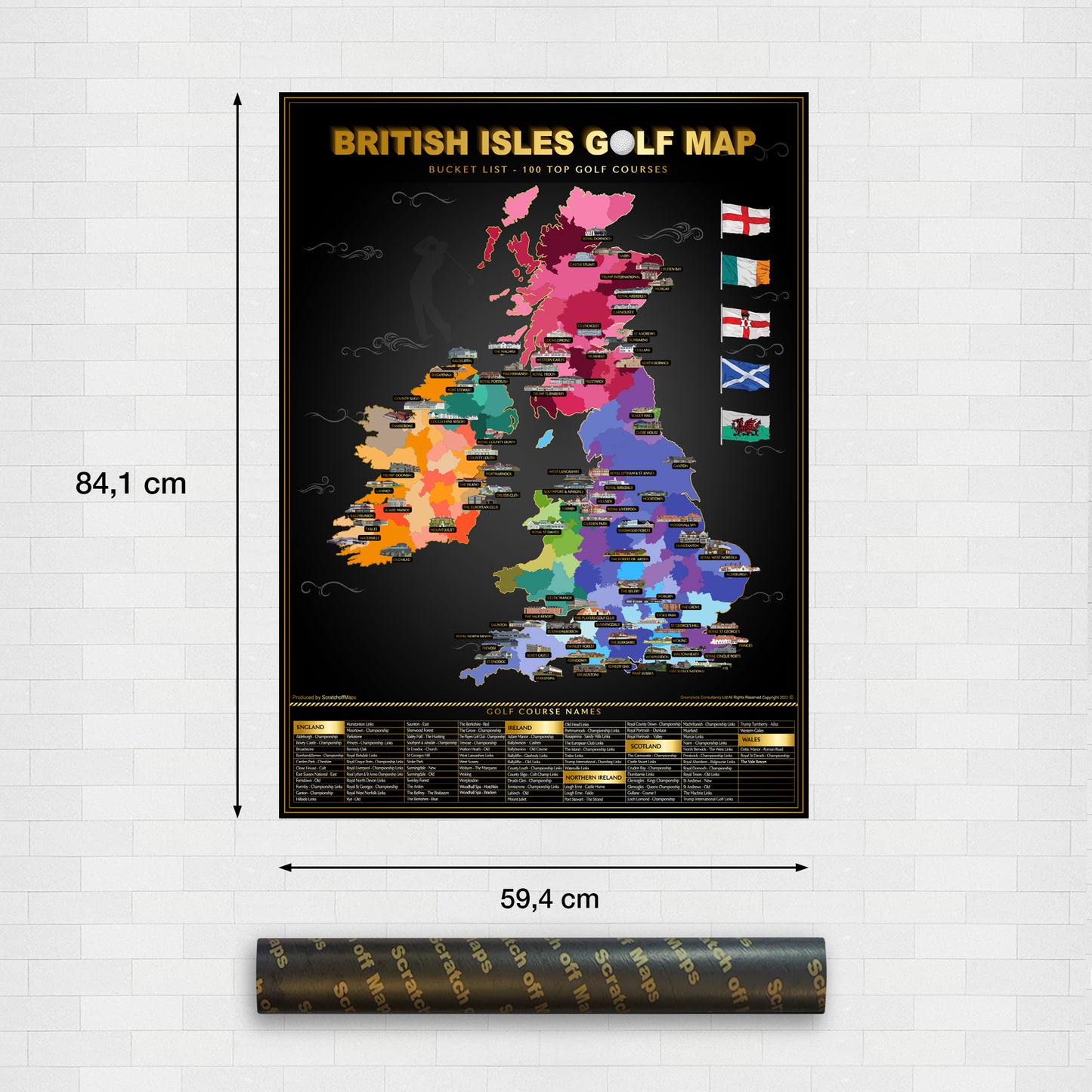 Golfkarte der Britischen Inseln zum Rubbeln